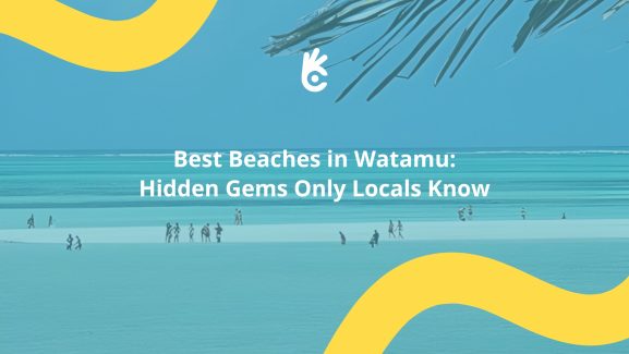 Aerial view of Jacaranda Bay sandbanks in Watamu, Kenya, showing turquoise water and white sand with people walking across at low tide.